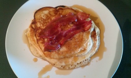 Pancakes, bacon and syrup