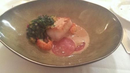 roast brixham turbot, candy beets, lincolnshire crayfish, lapsang souchong